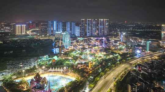 佛山欢乐海岸夜景航拍延时