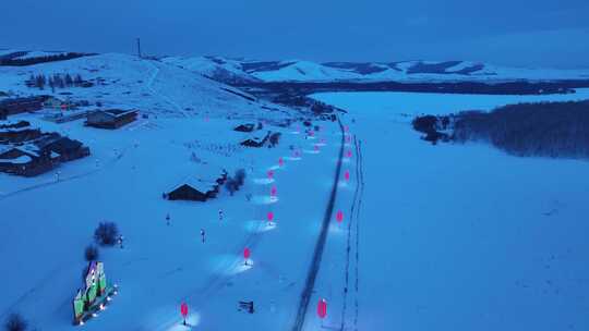 牙克石凤凰山喜桂图小镇冰雪夜景灯光