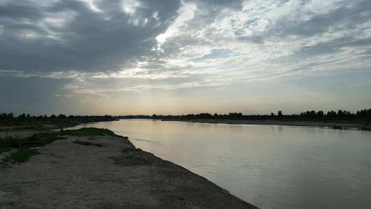 渭河河流河滩航拍