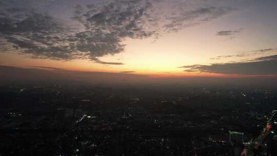 城市夕阳晚霞日落火烧元航拍东莞大景