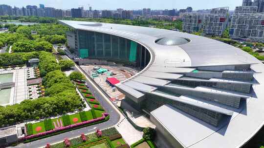 航拍上海科技馆上海世纪广场