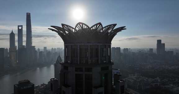 上海浦西清晨航拍空镜