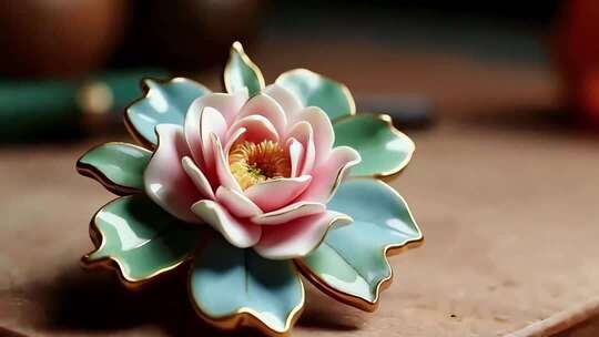 中式荷花工艺品特写