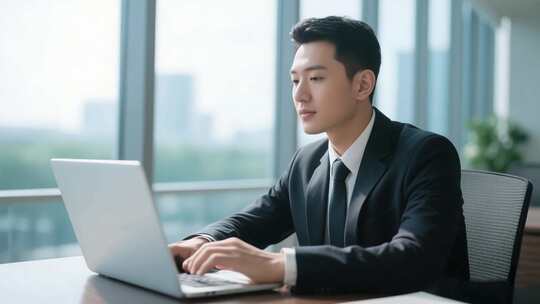 商务人士办公室使用笔记本电脑