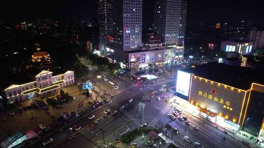 山东济宁城市夜景灯光航拍