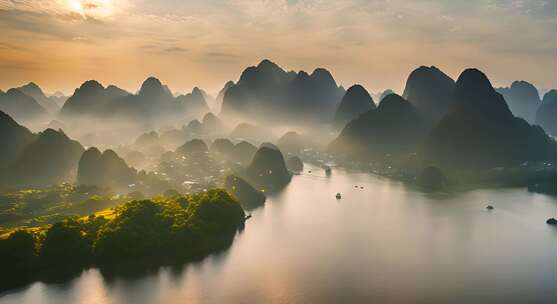 桂林山水合集山峰云海群山云雾缭绕自然风景