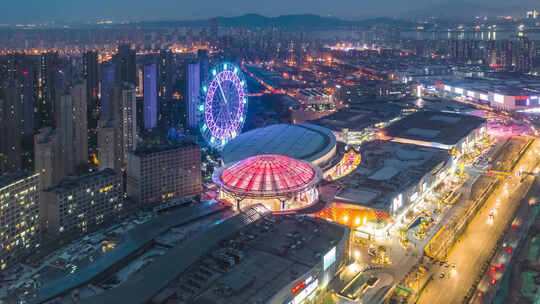 南京江北新区商业综合体璀璨夜景视频素材模板下载