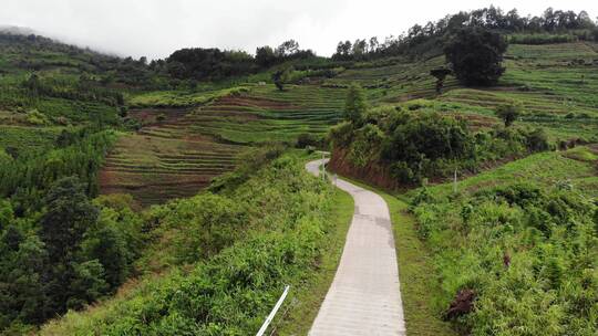 卡车崎岖山路行驶航拍