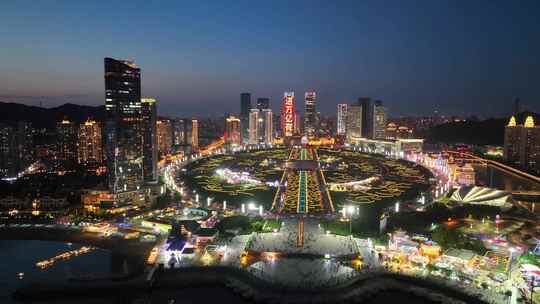 城市繁华夜景 大连星海湾夜景航拍