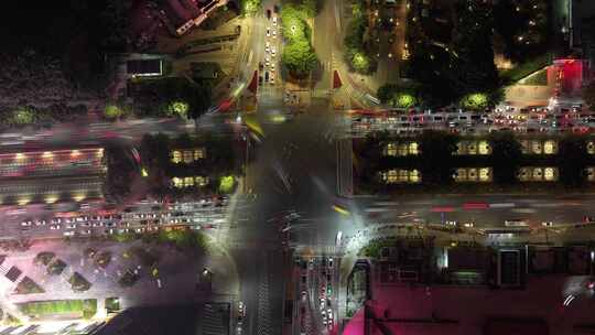 广州番禺区十字路口夜景俯拍延时视频素材模板下载