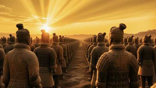 夕阳下的兵马俑阵列