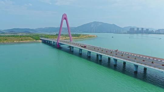 航拍漳州港双鱼岛海岸线美景城市素材,