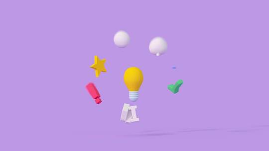 灯泡的创意思维和创新理念。最小卡通风格3视频素材模板下载
