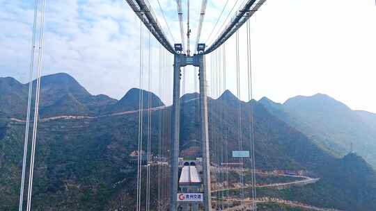 贵州花江峡谷大桥建设航拍