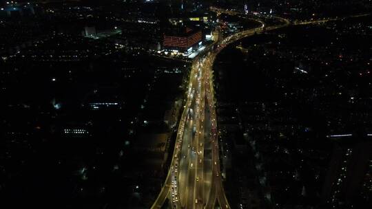 航拍南京拥堵交通夜景