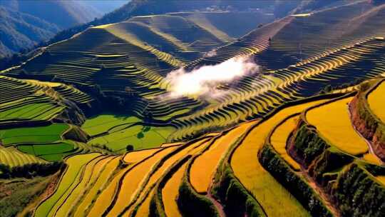 航拍山间梯田美景