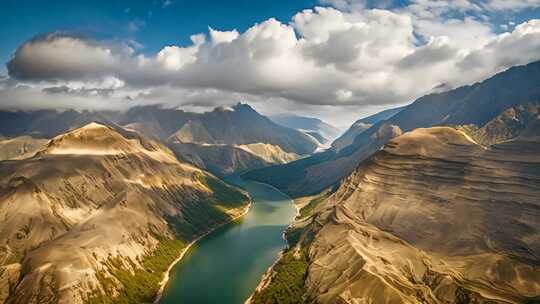 高山河流空中俯瞰全景