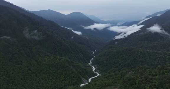 西藏林芝莲花圣地墨脱热带雨林云雾高空航拍