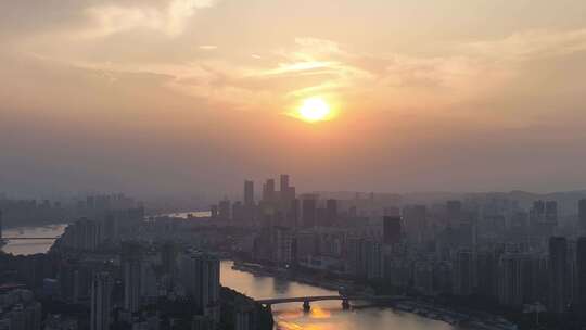 福州日落航拍夕阳城市建筑风光早晨日出阳光