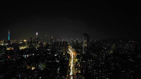 广州黄埔大道夜景交通航拍