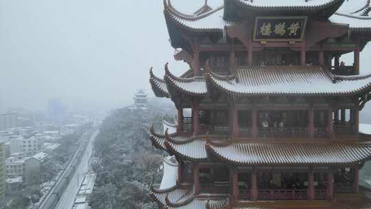 武汉武昌区黄鹤楼雪景航拍