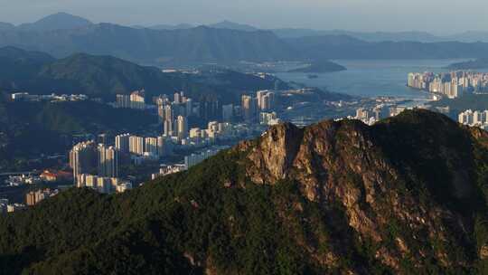 香港狮子山航拍城市自然风光地标