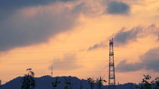 电塔夕阳黄昏朝阳建筑电力基建电线设施