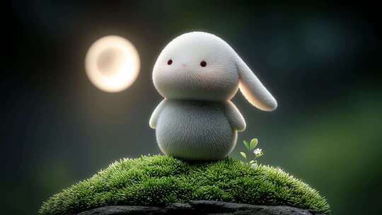 月光下毛茸茸小兔的宁静冥想