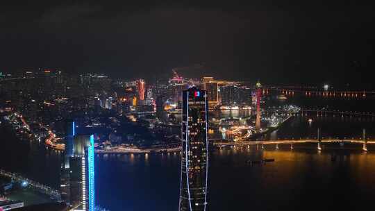 珠海中心大厦夜景航拍城市夜晚摩天大楼灯光