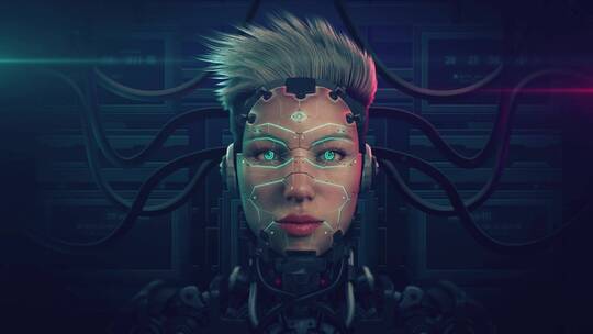 女人科幻科技朋克风格智能机器人面部开场VJ