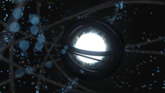 抽象发光球体与同心环绕结构3D渲染
