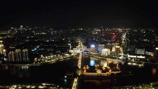 福建福州城市夜景交通航拍