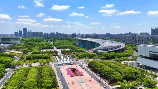 航拍上海科技馆上海世纪广场
