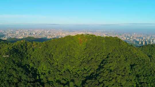 航拍广州白云山日出 眺望广州城区