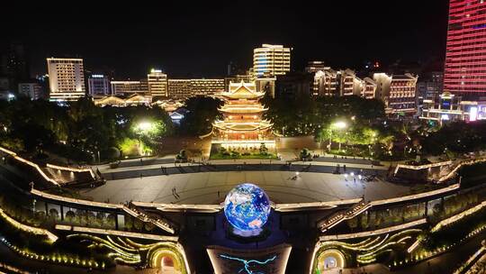 四川宜宾合江楼夜景灯光航拍