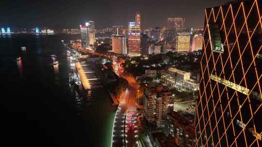 厦门思明区演武大桥夜晚夜景航拍车流交通福视频素材模板下载