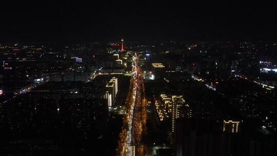 航拍郑州中州大道交通夜景