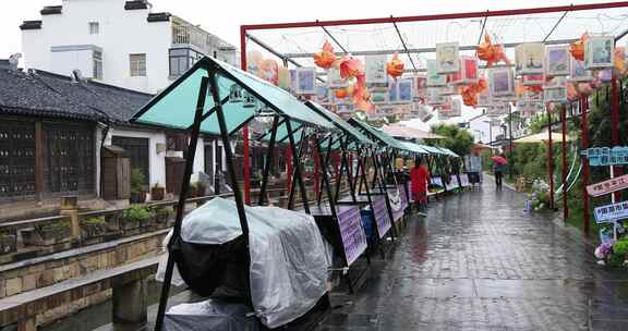 春天雨天苏州平江路唯美景观 清晨水乡老街