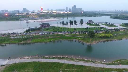 4K滹沱河湿地公园石家庄国际会展中心视频素材模板下载