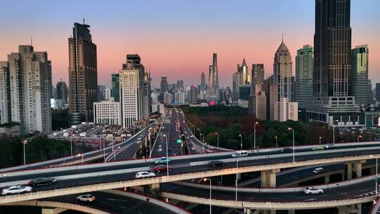 上海延安高架地标纵横交错南北高架交通繁忙视频素材模板下载
