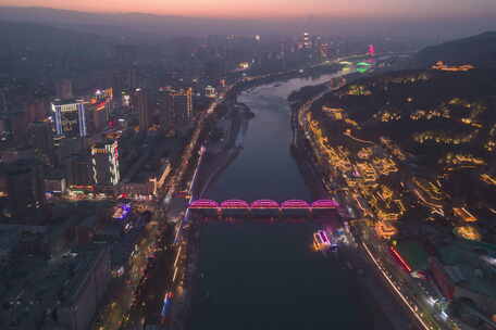 航拍兰州黄河夜景延时