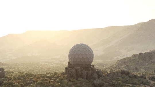 站在广阔沙漠景观中间的天文台圆顶视频素材模板下载