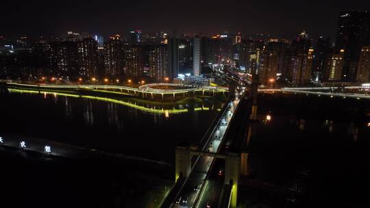 泉州市区夜景航拍晋江田安大桥夜景航拍