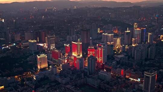 汇都国际楼顶航拍昆明市中心夜景