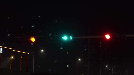 城市夜晚路口红绿灯交替
