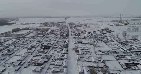 冬天呼伦贝尔农垦农场村落雪景