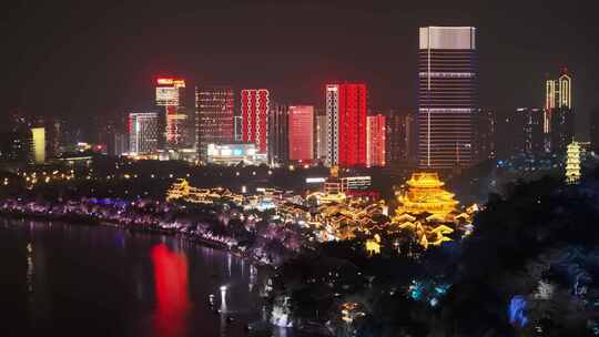 中国城市建筑的空中夜景