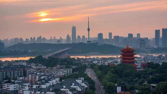 武汉地标黄鹤楼日落晚霞延时