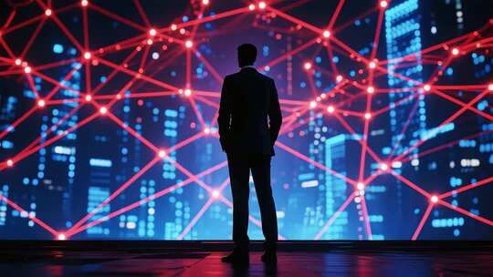 商务人士凝视网络科技背景