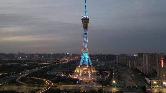 郑州中原福塔城市地标交通航拍夜景